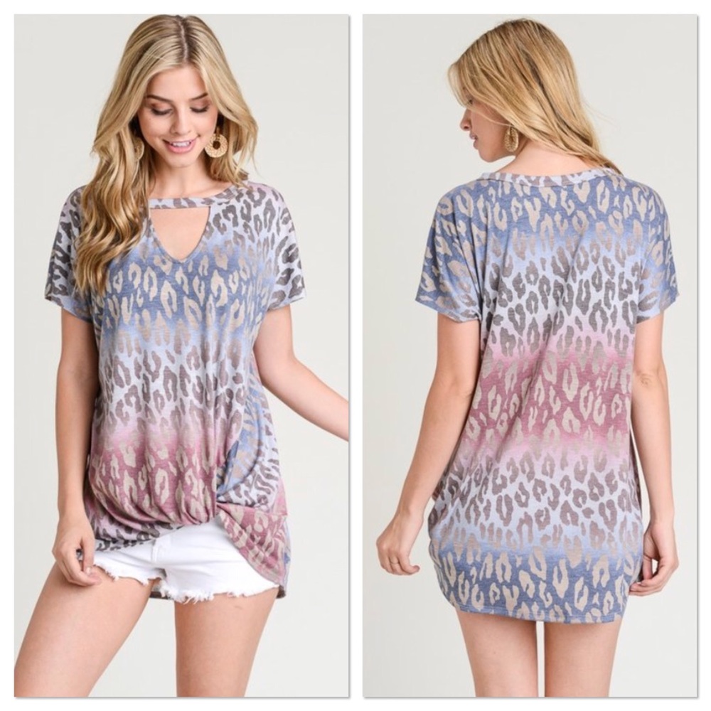 Burgundy & Navy Leopard Twisted Hem Top - Picture 3 of 4